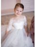 Elbow Sleeves Ivory Lace Tulle Flower Girl Dress